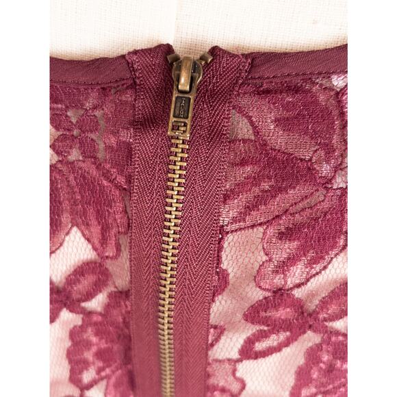 VTG Sheer Lace Blouse Cap Sleeve Maroon LARGE Ruffle Y2K Coquette Fairy - Picture 6 of 8